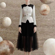 Sense Small Fashion Elegant Pleated Gauze Long Dress Suit