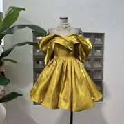 Luxury One-Shoulder Satin High-Waist Short Dress — product photo 3 | Fiona Secret Closet