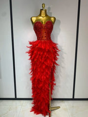 Rhinestone and feather mesh evening dress | Fiona Secret Closet