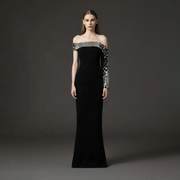 Luxury Rhinestone Off-Shoulder Black Bandage Dress