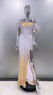 Halter sequin evening gown with a dramatic high slit | Fiona Secret Closet