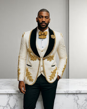 Men’s 3-Piece Paisley Embroidered Tuxedo Suit – Luxury Wedding, Prom & Formal Wear