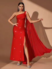 One-Shoulder Crystal Pleated Bandage Dress – Elegant Bodycon Party Dress