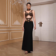 Black Bandage Gown with Collar