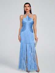 Boutique Halter Neck Sleeveless Dress – Fashion Tassel Evening Gown