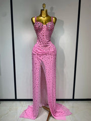Sparkling pink crystal-embellished maxi evening dress | Fiona Secret Closet