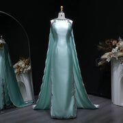 Luxury Mint Green Satin Mermaid Evening Dress with Shawl
