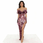 Charming Purple Leaf Sequin Matric Farewell Evening Dress