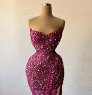 Long Mermaid Purple Dress with Embellished Stones – Celestial Glamour