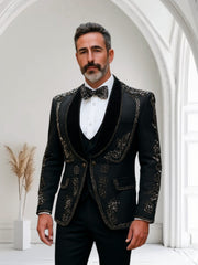Men’s Luxury Shawl Lapel Beaded Tuxedo – Slim Fit Groom & Wedding Suit