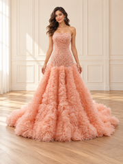 Blush Beaded Ruffle Mermaid Gown