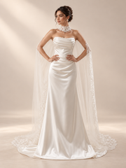 Strapless Satin Column Bridal Gown — BZ-30012 — full-length front in warm cream studio