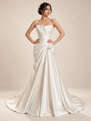 Draped Satin Rose Mermaid Bridal Gown — RTW-50002 — full-length front