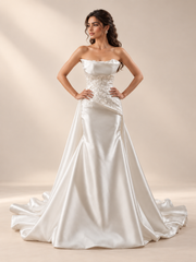 Hand-Beaded Strapless Bridal Gown — RTW-50005 — full-length front in warm cream studio