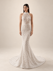Halter Lace Mermaid Bridal Gown — VNCC-753, studio view 1