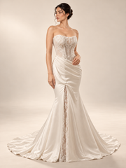 Lace Corset Draped Satin Bridal Gown — VVAP-04, studio view 3