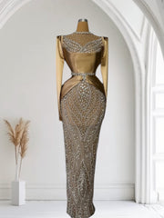 Long Nude Satin Dress with Lace Bodice – Timeless Grace