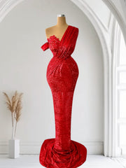 Red Sequin Mermaid Gown – Unique Neckline & Show-Stopping Sparkle