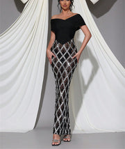 Midnight Crystal" Black Long Evening Gown