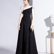 Monochrome Muse" Off-Shoulder Dress with White Scarf