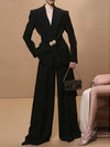 Noir Luxe" Two-Piece Suit with Gold Buckle Belt