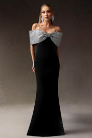 Twilight Charm" Crystal Bowtie Black Evening Gown