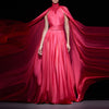 Crimson Majesty" Red Cape Gown