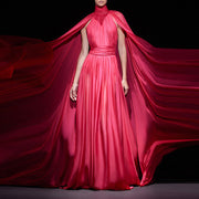 Crimson Majesty" Red Cape Gown