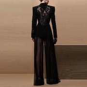 Midnight Glimmer" Crystal Beaded Mesh Pantsuit