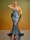 Strapless Bow-Tail Sequin Gown
