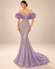 Scarlett gown Lavender on warm beige backdrop
