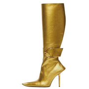 High Boots for Women – Pointed Toe Ankle Buckle Stilettos with Zipper