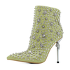 Luxury Rhinestone Ankle Boots – Pointed Toe with Skull Heel