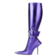 Winter Knee High Boots for Women Ankle Buckle Stilettos with Zipper