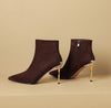 Brown Genuine Leather High Heel Boots – Fashionable Suede Pointed Toe