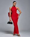 Red Bowtie Ribbed Bandage Maxi Dress