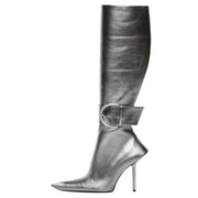 High Boots for Women – Pointed Toe Ankle Buckle Stilettos with Zipper