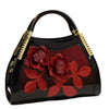 Luxury Patent Leather Evening Tote with Floral Appliques