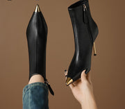 Genuine Leather Autumn Winter Ankle Booties with Sexy Thin High Heel.