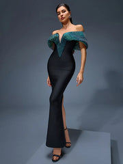Off-Shoulder Beaded Bandage Maxi Dress