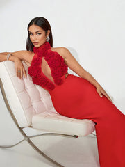 3D Floral Hollow-Out Bandage Maxi Dress