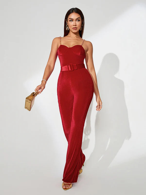 Velvet Elegance Red Jumpsuit — Fiona Secret Closet collection