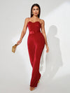 Velvet Elegance Red Jumpsuit