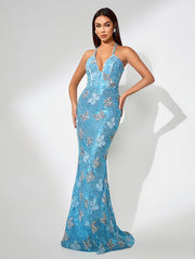 Sparkling Sequin Butterfly Maxi Dress