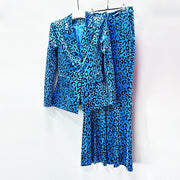 Two-Piece Velvet Leopard Print Blazer & Pants Set for Women