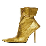 Designer Big Buckle Women’s Ankle Boots – Thin High Heel