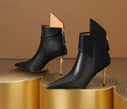 Chelsea Boots – Pointed Toe Zip High Heels with Horsehair Patchwork