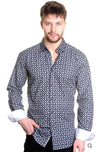Mizumi Men’s Black and White Slim Fit Dress Shirt – Italian Cotton Business Casual