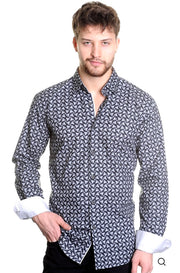 Mizumi Men’s Black and White Slim Fit Dress Shirt – Italian Cotton Business Casual
