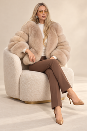 JFB1-24020 Champagne Beige fur jacket, seated view